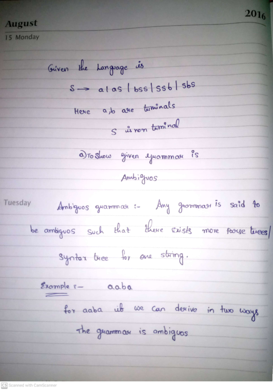 2016 August 15 Monday Güven the language is Salas loss Iss 6 | sbs terminals. Here ab are s is non terminal a to show given G