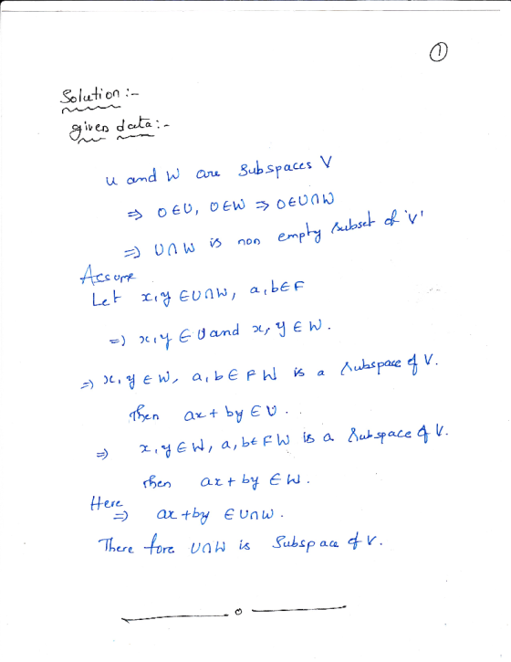 Solution aiven data: u and w anu SubspacesV en a by EU ㅈ.yew, a, b‘ FW is a Mu-race gl re artby Ew