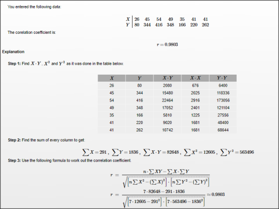 You entered the following data: X126 45 54 49 35 41 41 Y80 344 416 348 166 220 262 The corelation coefficient is T 0.9803 Exp