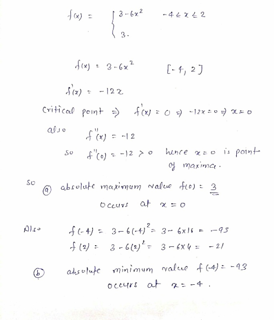 foc) = 3-6x² -4EX L2 3. f(x) = 3-6x? [-4,2) sia) = -122 critical point falls EO) -12x50=0 ало of x) = -12 So f(0) = -1270 h