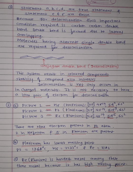 Page - @ Statement a, b, c, d, are true statement f statement eff are false Because for delocalisation first important condit