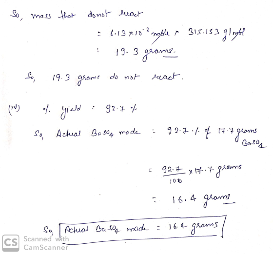 So, mass that donot luat 3 315.153 glimbol 8.13 818-3 moble e noble 19. 3. grams. So, 19.3 grams do not reach. (N) % yield 92