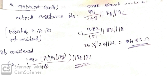 Ac equivalent clauit 151 small clann output Resistonte Ro: 11 RE/IRL THB Effect of R1, R2, RS not consided) 3.8211 SKUILIS If