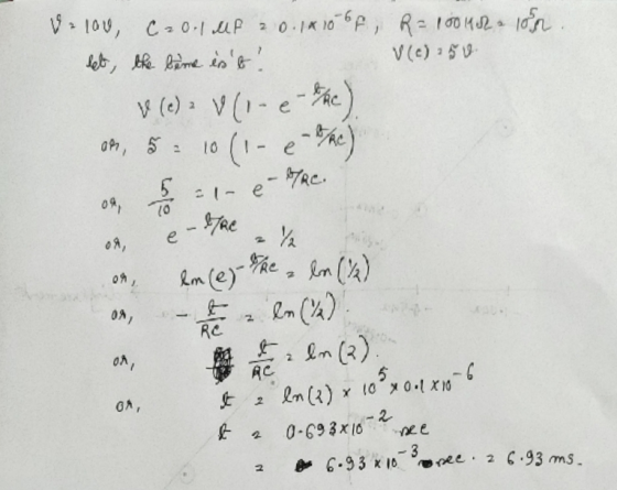 & lov, C2 0.1 MP 20.14106f, R = 100 142 105n hebt, be lime éno! V(c): 51. v (e)- v (1- e-ke) oh, 5 - 10 (1 - eRC) oq, cine-St