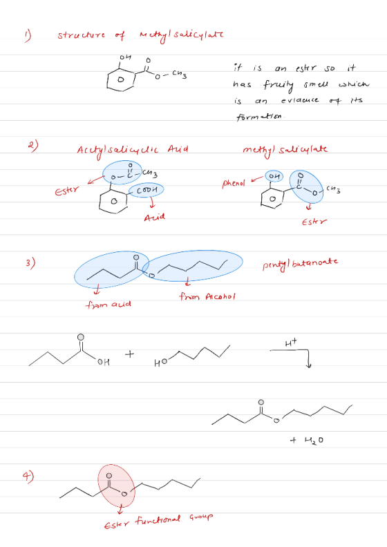 - 1) structure of Methyl salicylate on Sachs it is an ester so it has fruity smell which is an eviacuce of its formation - Ac