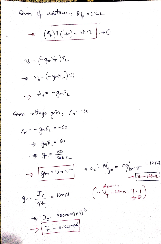 TI MASIH Given ilp resistance, Ripe = 5k2 EK : (a)! Can.) a shon-0 5 kr = (- gont) tvo-6-gomez.) v; z Av = - Jompen Given vo
