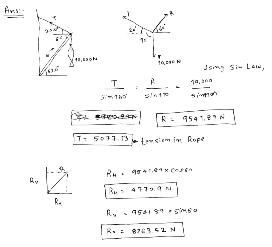 Ans! 20.00 90 110,000N 10,000 N Using Sim Law, 260.00 | T W 10,00 o Sim 150 sim 110 sin8700 BR 2320897 R 9541.89 N IT=5077.1