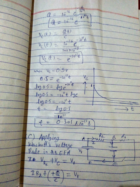 (t) - Alt) ve (t) = 1016 10t 100701 When Ve=0.50 0.5= -lot vo logo.s= dog 107 n logos = -lot loge logos = -10 t t = logos -