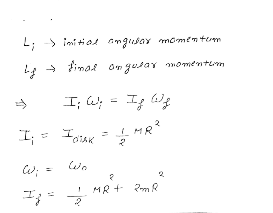 L; Le initial angular momentum final angular momentum * I; Wp = If Wf I; = I disk = 1 MR? W; = Wo If = 2 ? MRT amR Tea