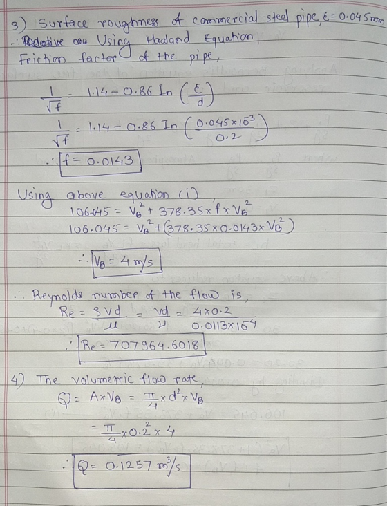 Using - Surface roughness of commercial steel pipe, & = 0.045mm Belative au Haaland Equation, Friction factor! of the pipe, 1