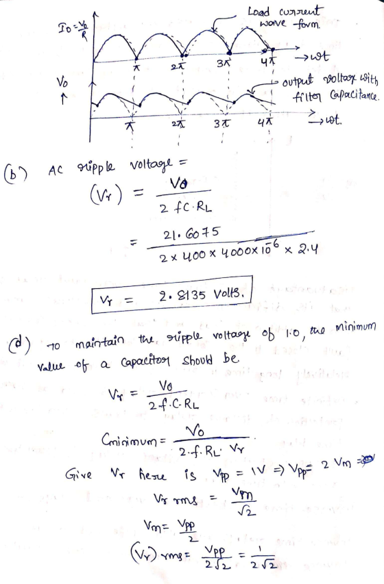 Io sto Load current wave form. -K et 37 4T Vo wt output voltage with filter Capacitance 27 37 .اما ہ 4T (6) AC gripple voltag
