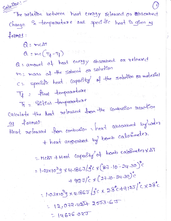Solutions - The Gelation between heat eneagy released on absorbed change in temparature and specific heat is given as follows