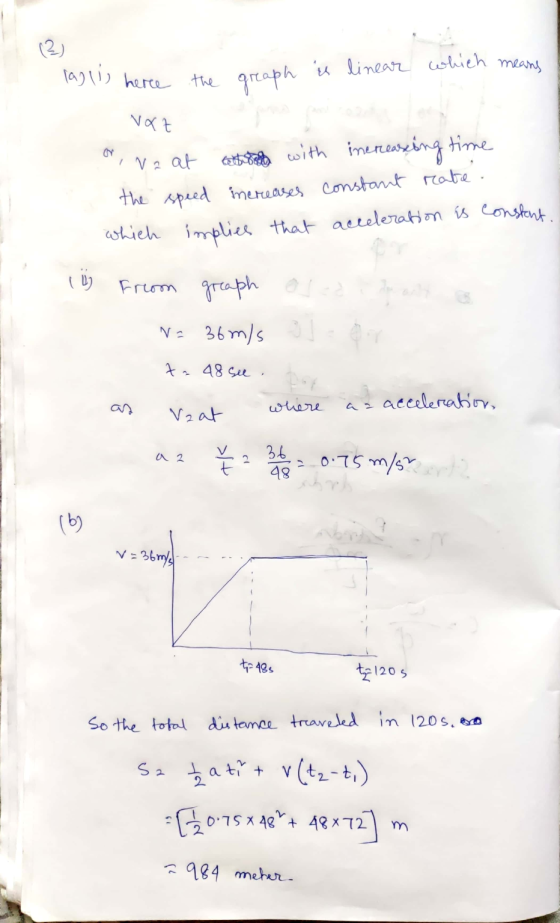 (2) laglis here the in linear which means greaph Nat or va at that with increasing time the speed increases constant rate. wh