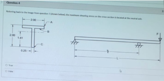 Refering hack to the ge from question 1 (shown below), the maximum shearing stress on the cross section is located at the nes