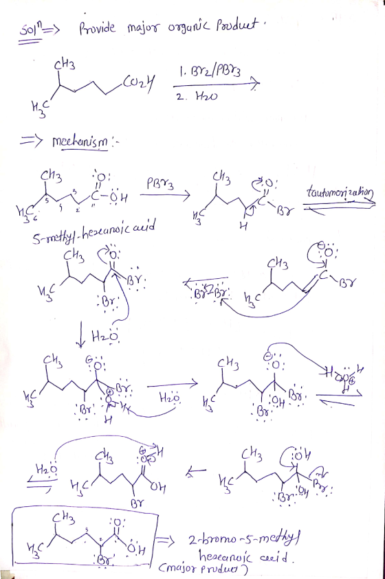 Soll-> Provide major organic Product CH3 1. BYZ/P373 LeBr3 m cozy - Br? 7 2. Ho => meekanisms Ch3 : : VC-OH PBX3, qu3 → MACBY