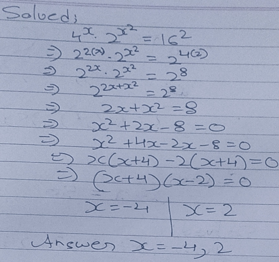 Solucd; 4 t = 162 22(*) - 2x² 2 = 2402) 22x.2012 = 28 - 2x+x² - > 2x+x²=8 22 +22-8 =O x2 +48-2x-8=0 >c(x+4)- 2 x +4)=0 (Oc+4)