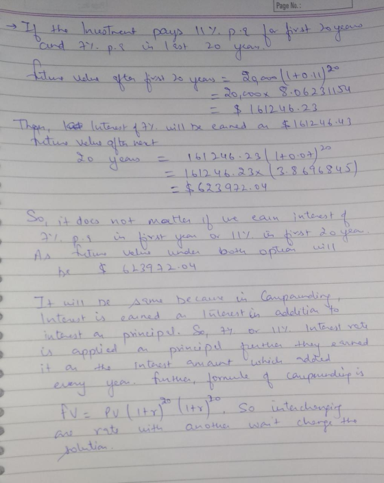 Page No.: → If the and Incestment 77. p. pays 11. pq for first to years in Iest 20 year. tiline velue after first to years =