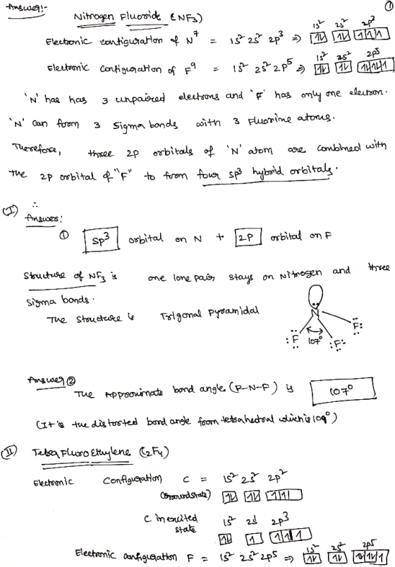 S25 2PS Is as thsee 2p erbitalg of N atom Combmaol th hybnd orbtals SP an long pain stay sima bonds bond angle CP-N-P is Ele