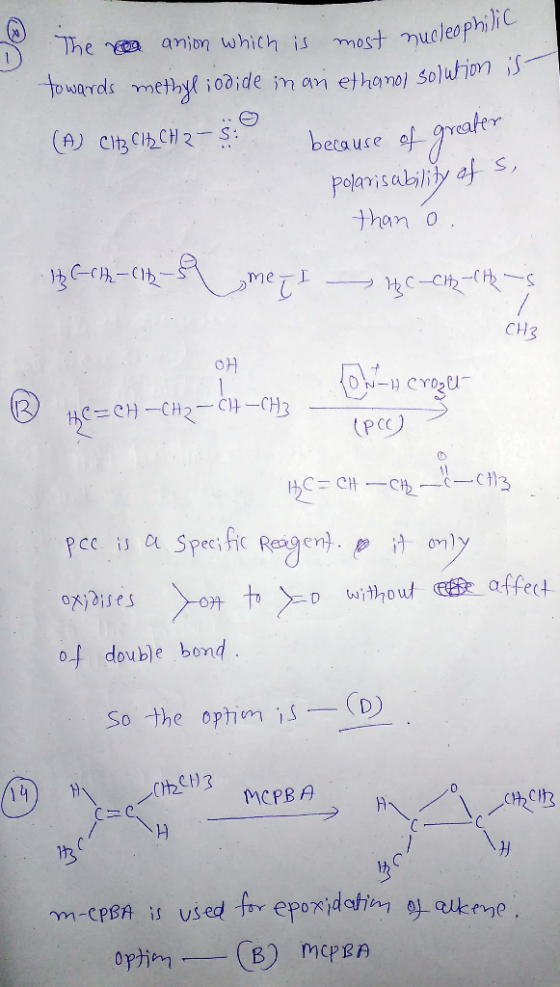 CH 2-S; (A) cit3 c of- polarisability af s because than o me,I CH3 (PCリ pcc is a Specific Rea ge of double bond So the ophm