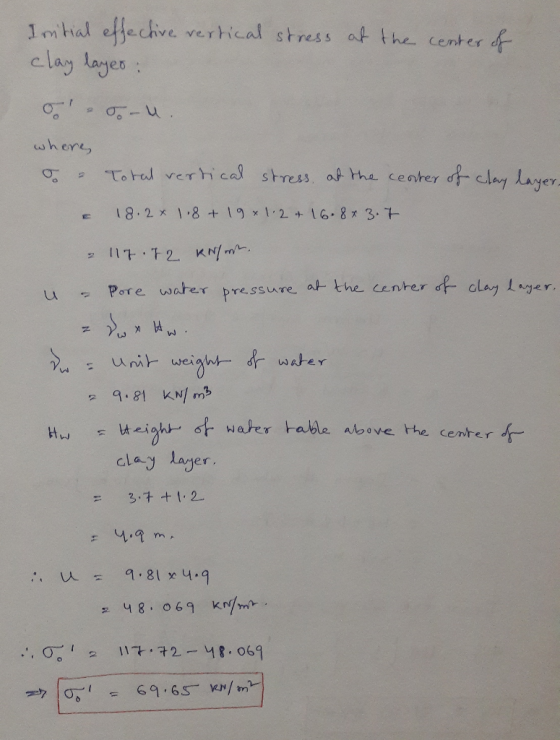 on hal effe chve verhical stress at the. center where Pore water pressure at the center f clay 1 ajer water Uni)-weigh- tl KN