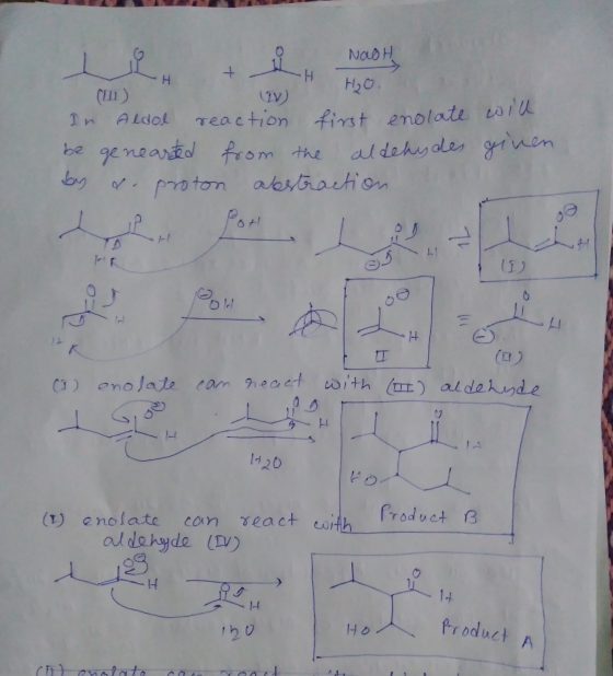 NaOH + H H (v) In Aldol H₂O. reaction first enolate will be genearted from the aldehydes given by do proton abstraction pot 7
