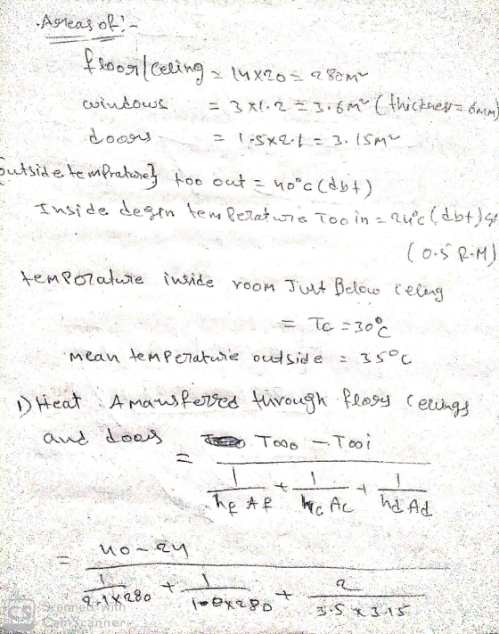 Agreas of! - floor Celing luxro= alom windows = 3x112 = 7.6m (thickness bam doors = 1.5x2.1 = 3.15m Sutside temprature} too o