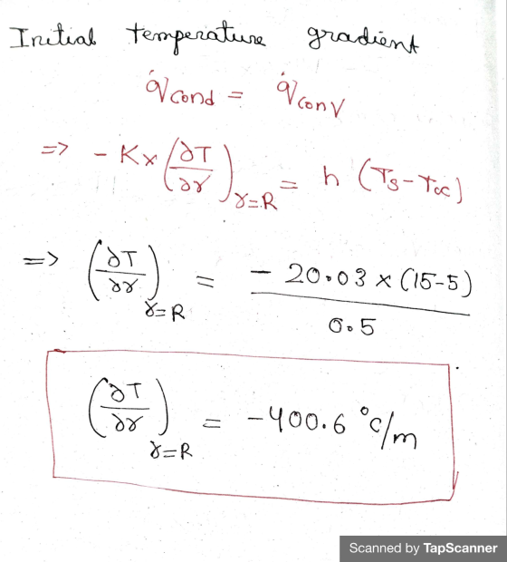 Initial temperature gradient acond alcony -> - Kx/&T dr h (Ts-Tic) 8=R lot ४४ 20.03 (15-5) 8=R 0.5 Control dr -400.6 °C/m 8=R