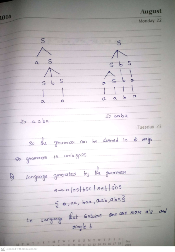 2016 August Monday 22 S S ^ S sbs A s b. 1 S S a a b a o > aaba - a aba. Tuesday 23 the be derived in Con I ways So grammar S