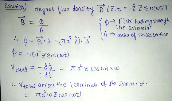 rsity Solution Magnet flux dens (Z,t) = -² Z•Sin (wt) T B = 0 0Flux Passing through A > area of coross section .: 0= Boa Elol