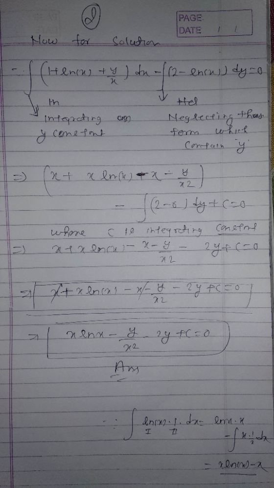 PAGE DATE @ PAGE How for solution (Henon + y ) du o/12- enrus) dy=0 th I Hel integrating y come font con Neglecting thes form