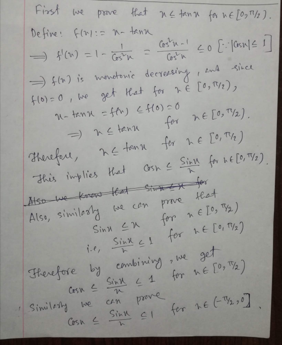 First we for ME [0, T/). prone that ne tanu Define! f(n):= na tana Casual f(W) = 1- Costa 1 = Cosu since n co [-(Cosule i =