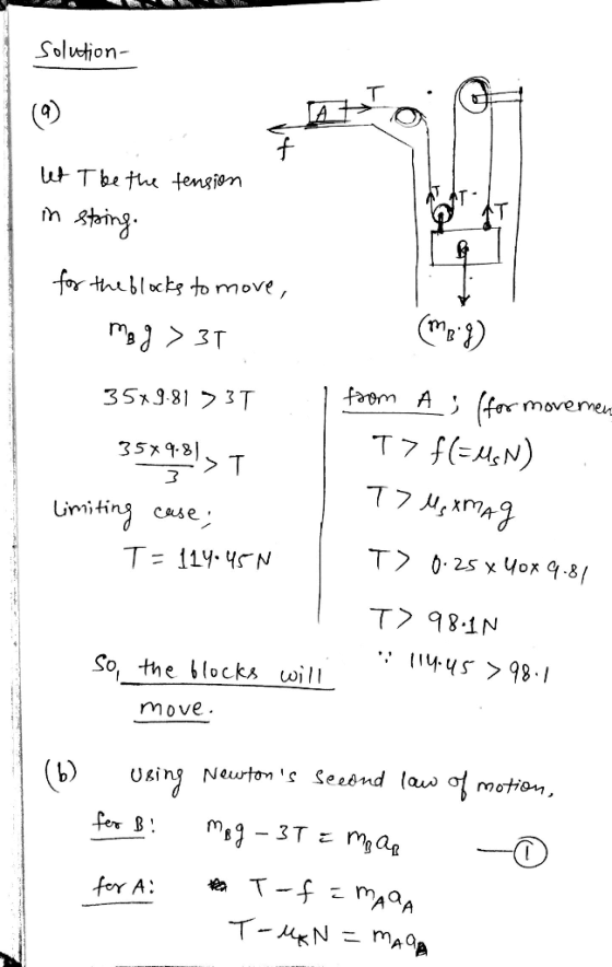 Soluion 나Tbzțiu tension n ; move / 35 xr7 Ummitin case. T 81IN y98. So, the blocks wil move. forA: