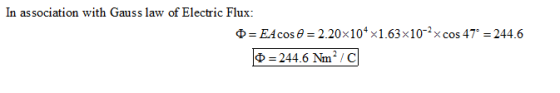In association with Gauss law of Electric Flux Φ-EA cos θ-2.20x 104 x 1 .63 x 10-3x cos 47.-244.6 244.6 Nm 2 / C