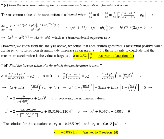 (c) Find the maximum value of the acceleration and the position x for which it occurs. The maximum value of the acceleratio