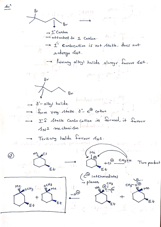 - I Carbon attached to I carbon. I → i Carbocation is not stable, does not ... undergo SNI. • Primary alkyl halide always fa