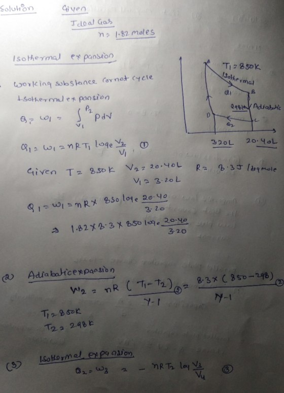 Soluhon Ciiven cy Jdloal Gas ne 1-82 mal es ex pansion Isohermal Tiz 8 50K I3othermal Corking sobStence Cornot cycle 1sotherm