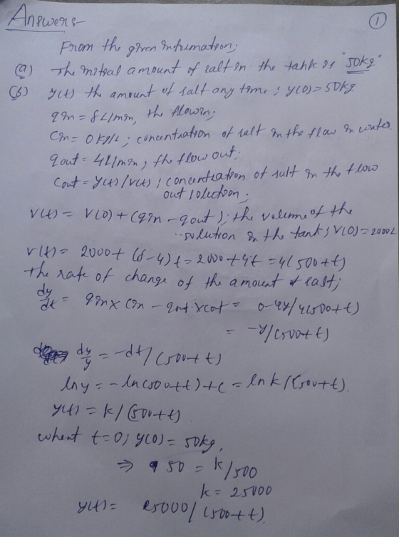 Αno / From th gien humadon Th tal amount of talt in the tahk JOky y th amunt of talt any tim yco)SDI 9m=fImin, th Alown CM-OH