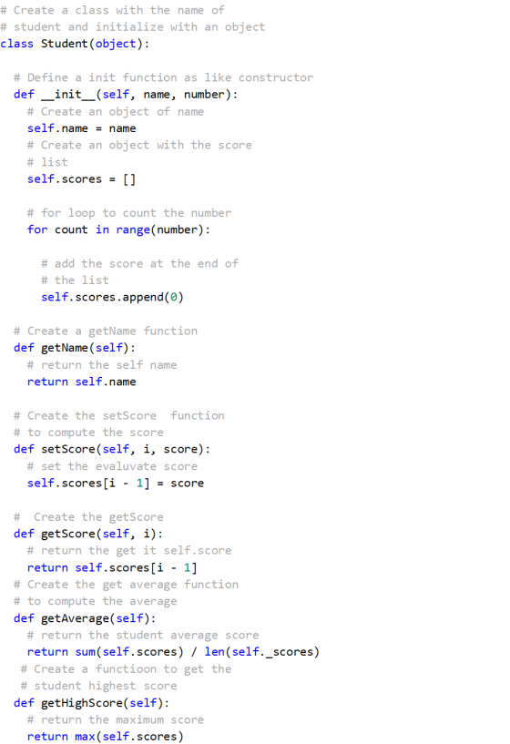 # Create a class with the name of # student and initialize with an object class Student (object): # Define a init function as