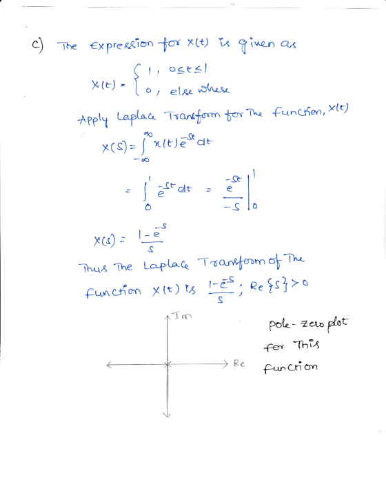 C) The Expre RRIOn oelRe Ce Tsan unchon St hus The Laplace fun Chon (t)な Pole- Ze plot Fer This funCtion