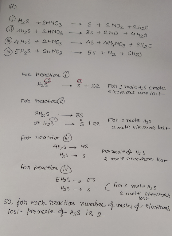 1 H₂S + 2HNO3 (11 3H₂S + 2HNO3 (ili 4 H2S + 2HNO3 (1) 5 H₂S + 2HNO3 s + 2NO2 + 2H₂O BS +2 NO + 4H2O 45+ NHQNO3 + 3H2O 55 + N2