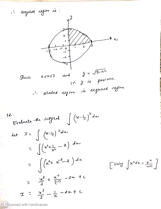 required region is ܫܘ 2 I w vane os and 0<x<3 Since is (to y positive. shaded region region is required 12 Evaluate the integ