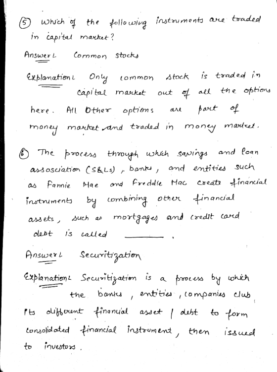 ③ which of the following instruments are traded in capital market? Answert common stocks Explanation Only common stock is tra