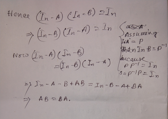 Hence (In-A) (In B) 2 In (In-B) (In A) 2 In Jasa Assuming Now (In-A) (In B Then In B =p (In B) (In A) because In ap ppt = In
