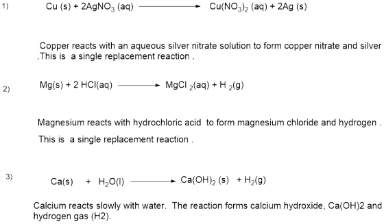 Cu (s)2AgNO3 (aq) Cu(NO3)2 (aq) 2Ag (s) 1) Copper reacts with an aqueous silver nitrate solution to form copper nitrate and s