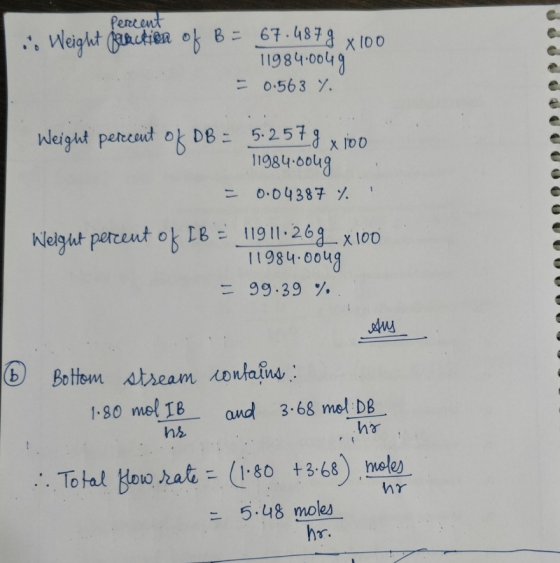 Percent .. Weight decretion of B = 67.4879 x 100 11984.0049 - 0.563 Y. Weight percent of DB = 5.2574 xido 11984.00ug 0.04387