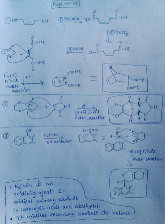 Page no-01 H on ④ H2Croy harmoy, Holy Lon Home come ③ Meon c-ome Coome соне (4+ 27 1 Diels Aldert reaction Coome coone - 1 M
