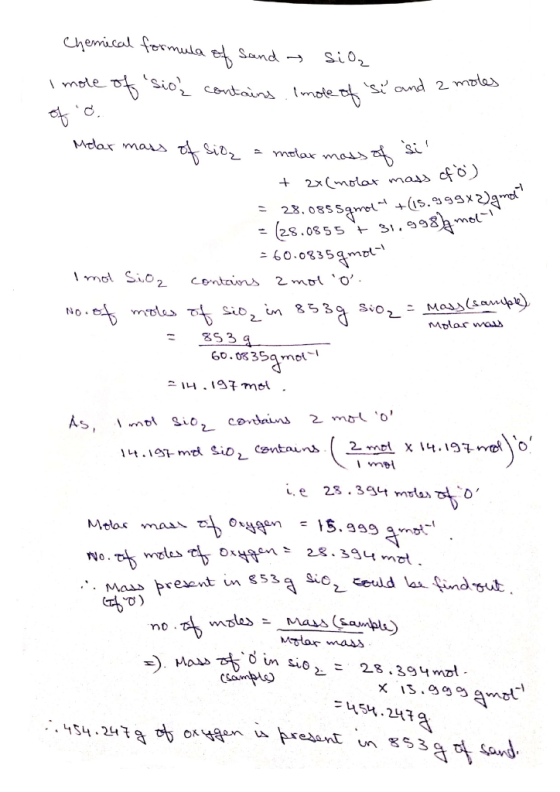 Chemical formula of and a sil I mole of sio į contains. Imole of St and a Melar mass of sidz = molar mats of si + 2x (molar m