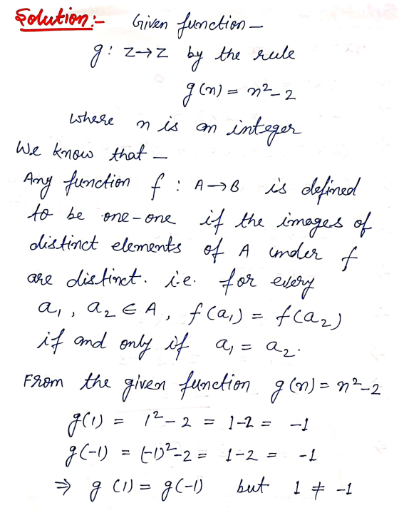 where n is en Solution - Given function - g: zz by the rule g (m) = 22-2 integer We know that Any function f : AB is defined