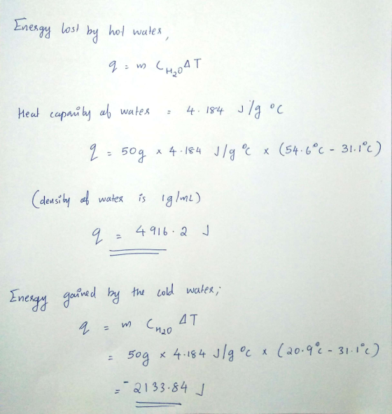 ho wlex wates4 18tJ = 50g x 4-184 J/ge x (54.6c-31.1%) 4916. ned y the told wake, M10 2133.84 J