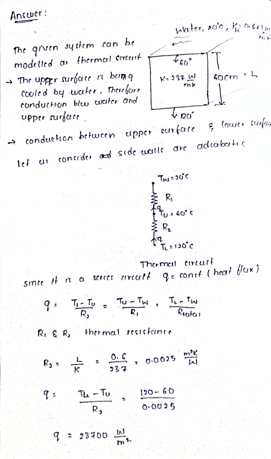 Answer: hter, soc, 0.661- 160 T The given system can be modelled ai thermal circuit + The upper surbace is herma cooled by e